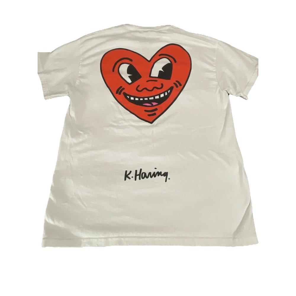 READ Keith Haring Heart Art Graphic T-shirt Men M White Short Sleeve Logo Skater